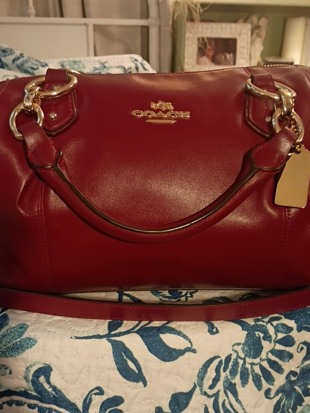 Coach Deep Red Leather Satchel with Gold Hardware
